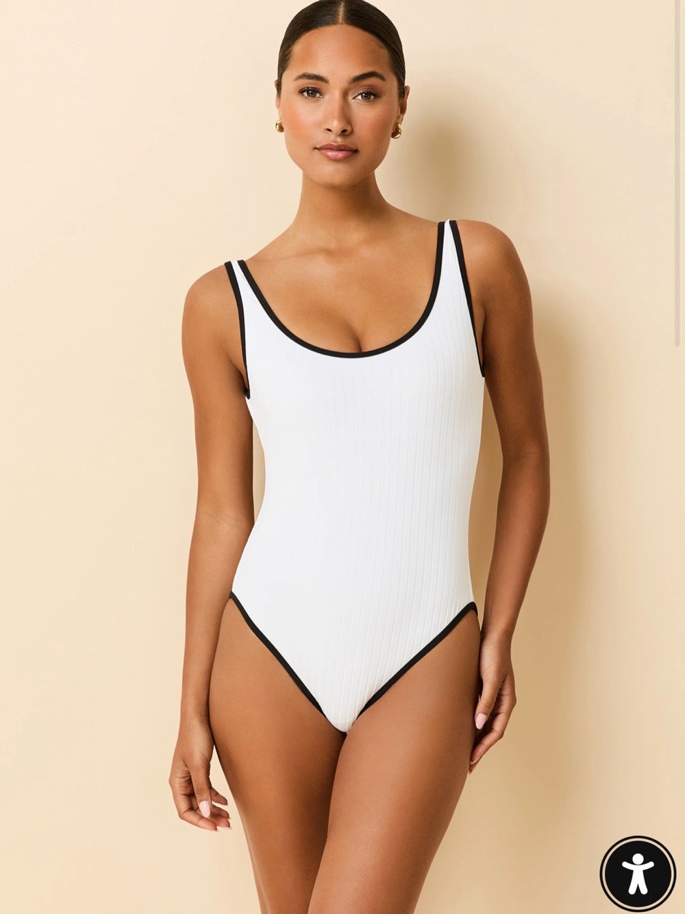 SOLID & STRIPED White Ribbed Scoop One-Piece with Black Trim - Never Worn
